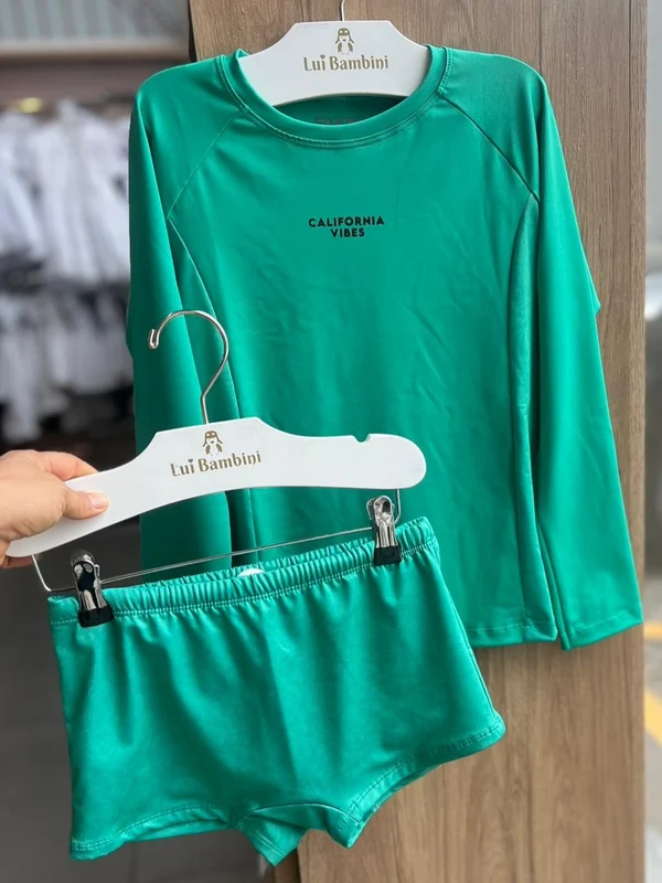 CONJUNTO CAMISA MANGA LONGA PROTEÇÃO UV50+ CALIFORNIA VIBE E SUNGA MENINO FAKINI Verde / 16