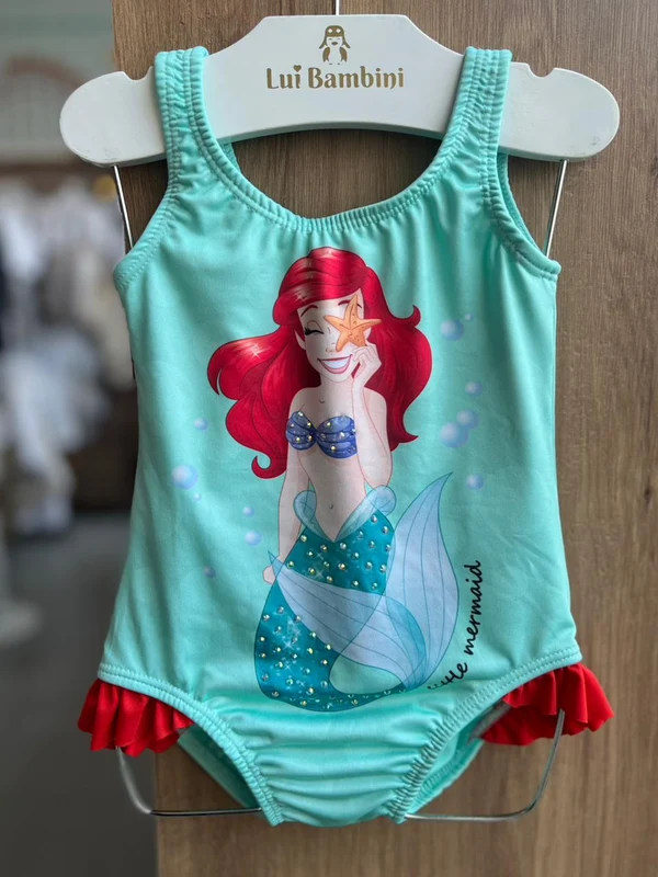 MAIO REGATA BABADINHO PEQUENA SEREIA ARIEL ESTRELA DO MAR STRASS UV50+ MENINA FAKINI VERDE AGUA / 3