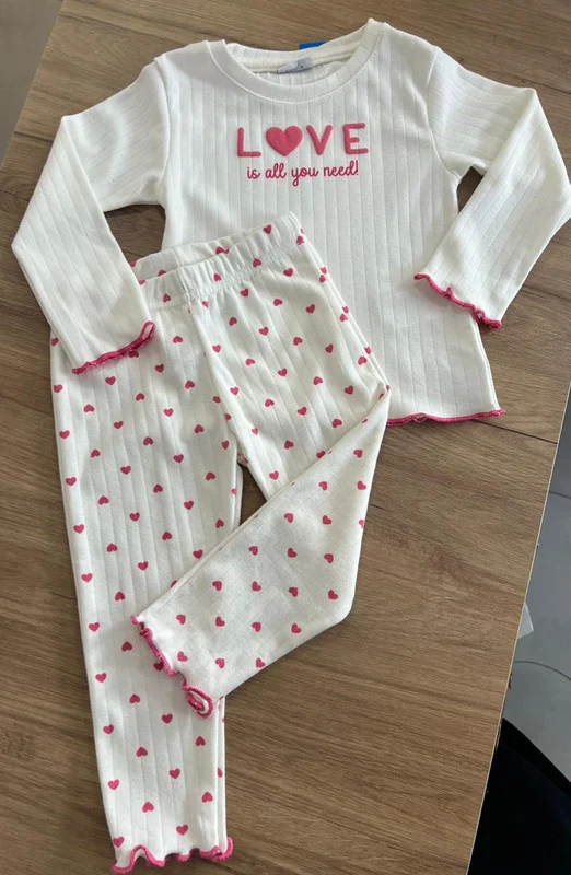 CONJUNTO PIJAMA BLUSA MANGA LONGA RIBANA LOVE GLITTER E CALÇA CORAÇÕES MENINA FAKINI OFF/ROSA / 3