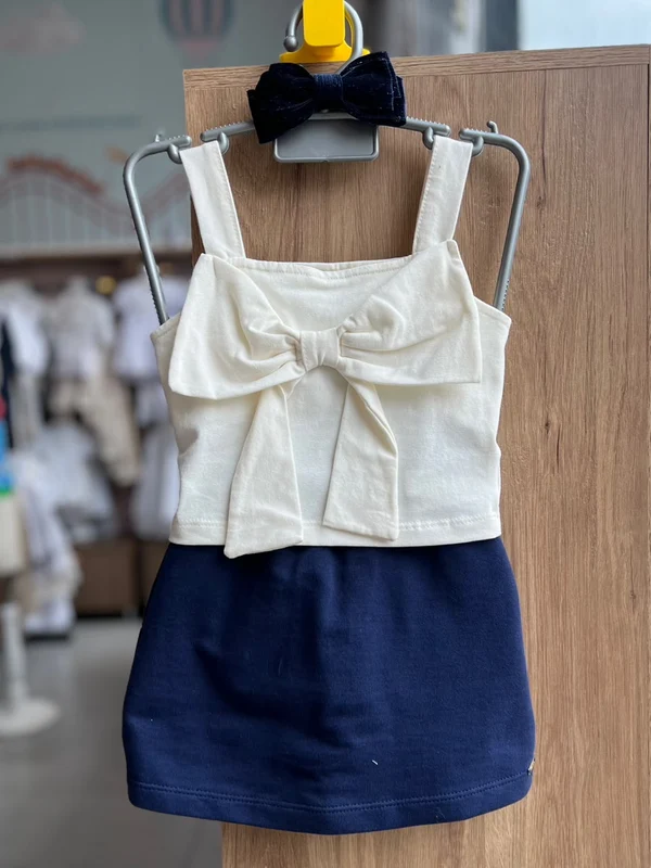 CONJUNTO BLUSA REGATA ALÇA LAÇO GRANDE COM SHORT SAIA MOLETOM MENINA FAKINI OFF/MARINHO / 6
