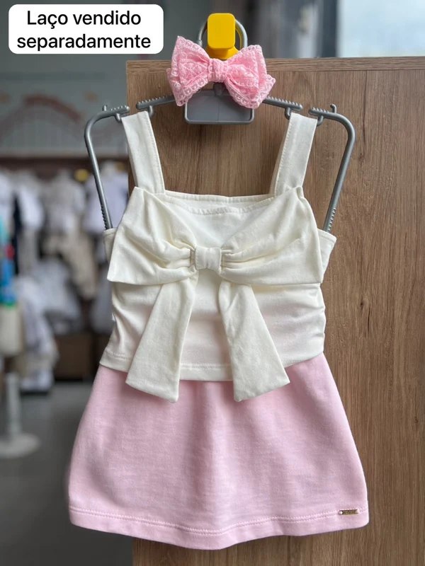 CONJUNTO BLUSA REGATA ALÇA LAÇO GRANDE COM SHORT SAIA MOLETOM MENINA FAKINI OFF/ROSA / 6