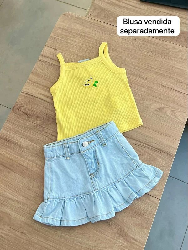 SAIA JEANS BARRA BABADO COM AJUSTE E BOLSO MENINA FAKINI JEANS CLARO / 2