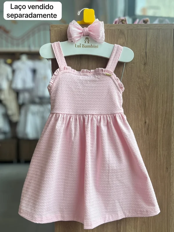 VESTIDO ALÇA BABADINHO MALHA PIPOQUINHA MENINA FAKINI ROSA CLARO / 10