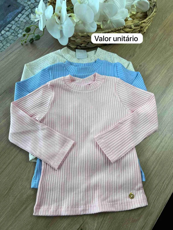 BLUSA MANGA LONGA CANELADA LISA COM PINGENTE DOURADO MENINA PULLA BULLA Rosa / 3