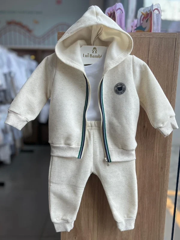 CONJUNTO JAQUETA MANGA LONGA ZÍPER CAPUZ MINIMALISTA E CALÇA MENINO PULLA BULLA OFF / 6-9M
