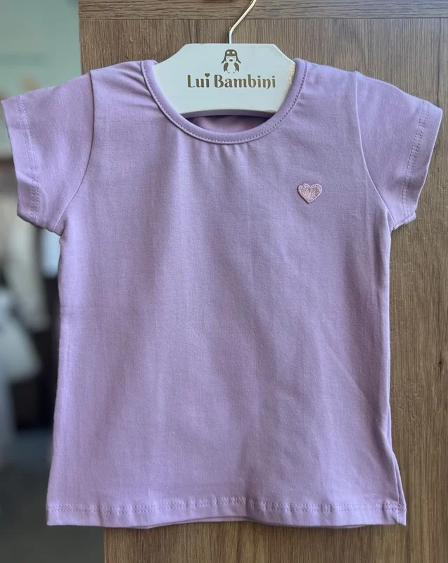 BLUSA MANGA CURTA MINIMALISTA CORAÇÃO BÁSICA LISA MENINA PULLA BULLA LILÁS / 2