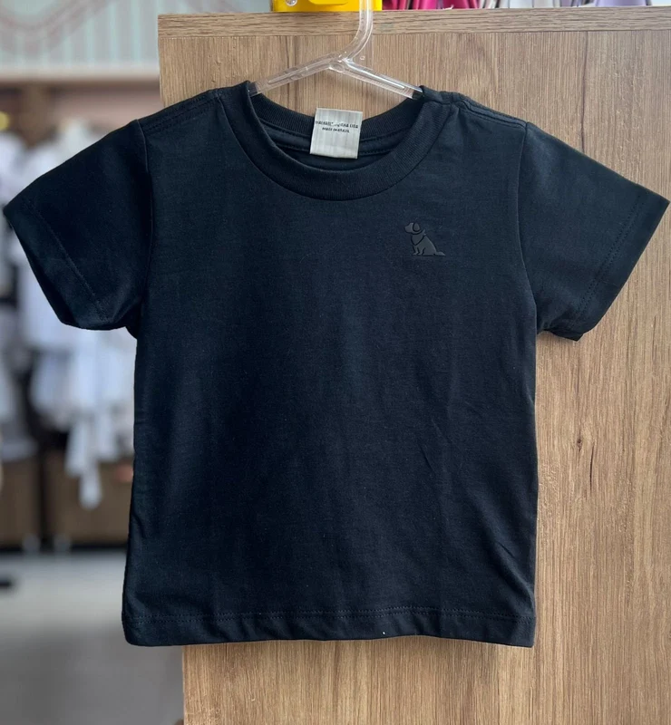 CAMISETA MANGA CURTA BÁSICA LISA MINIMALISTA CACHORRO MENINO QUIMBY PRETO / 10