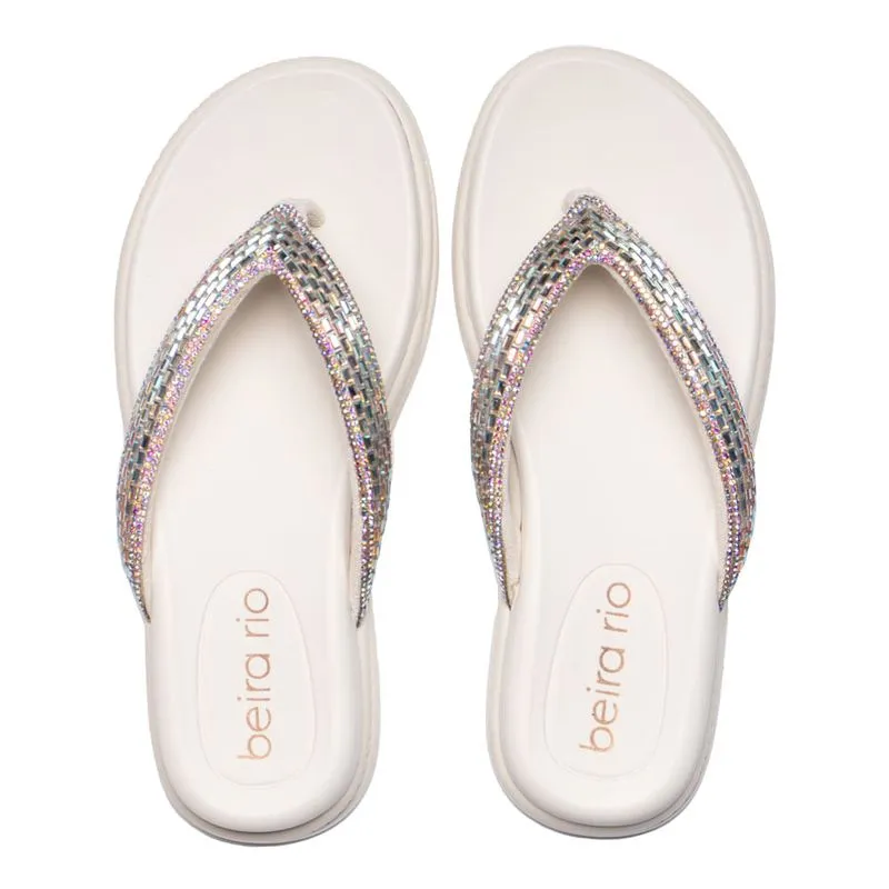 Chinelo Feminino Beira Rio Casual Strass Brilho Branco - 37