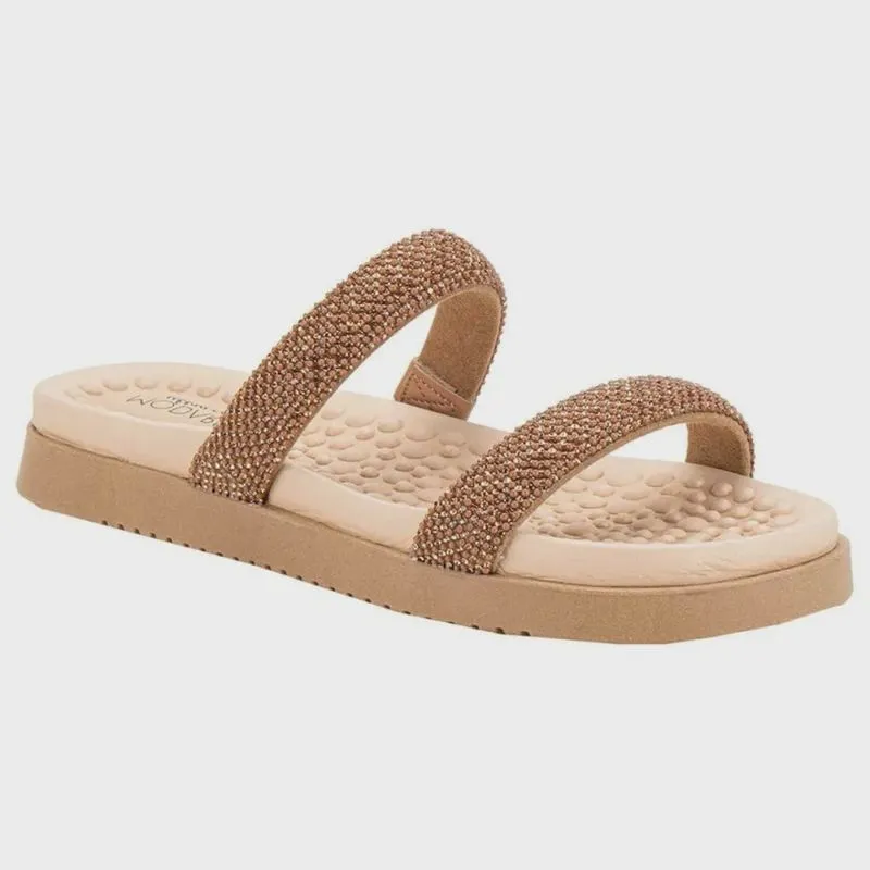 Papete Chinelo Modare Casual Conforto Tiras Brilhantes Bege
