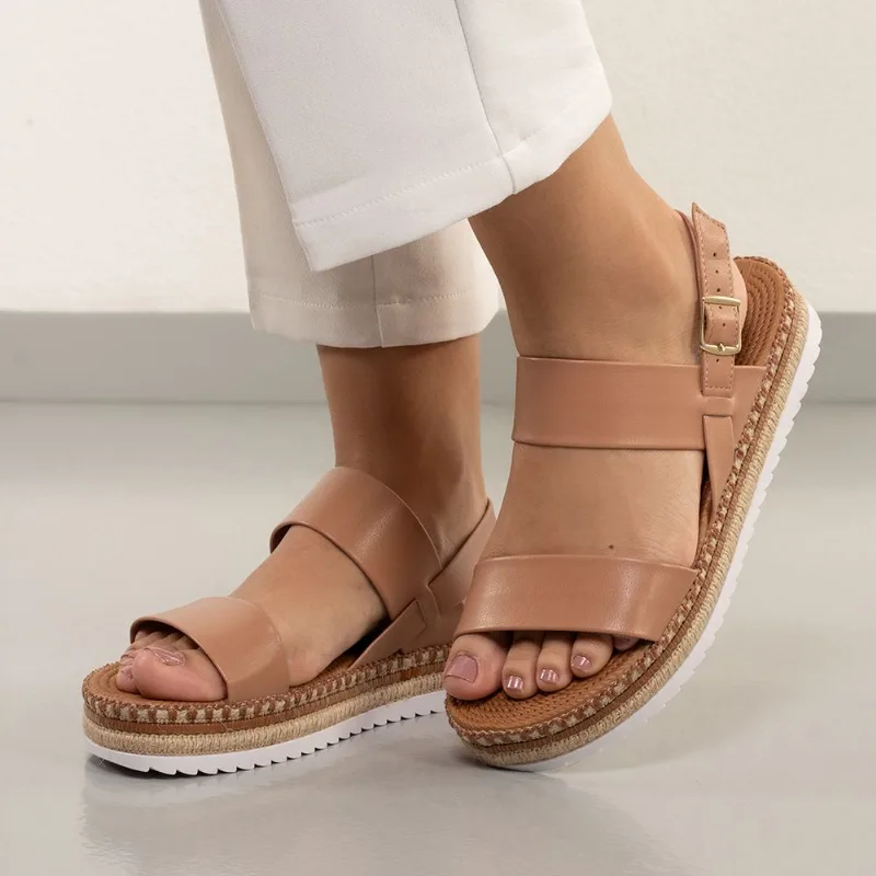 Sandália Feminina Fivela Anabela Moleca Nude 38