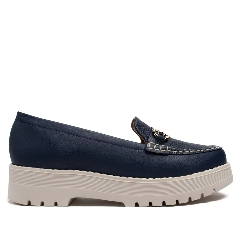 Mocassim Feminino Modare em Napa com Detalhe Dourado e Costuras Marinho - 35