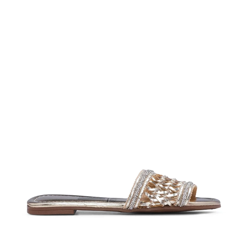 Chinelo Salto Raso Mulher Metalizado Dourado 39