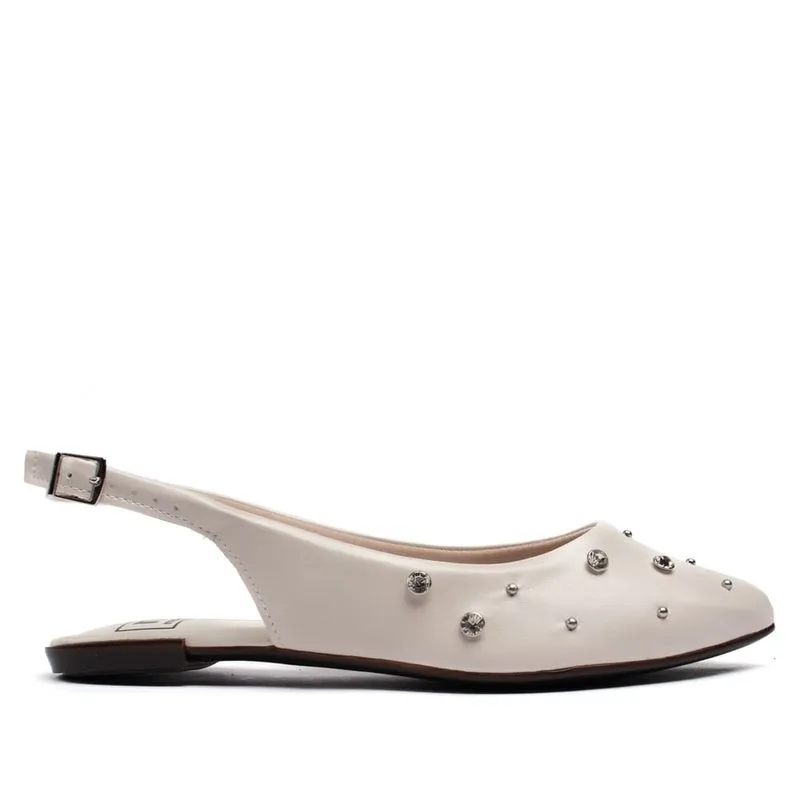 Mule Feminino Moleca em Napa Turim com Pedrarias Off White - 38