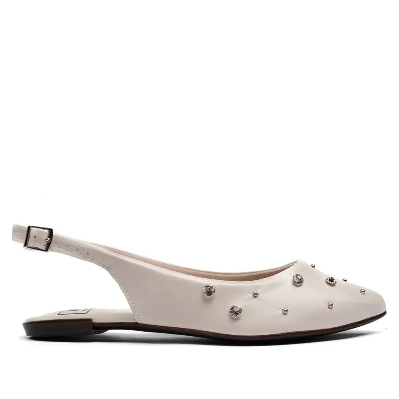Mule Feminino Moleca em Napa Turim com Pedrarias Off White - 39