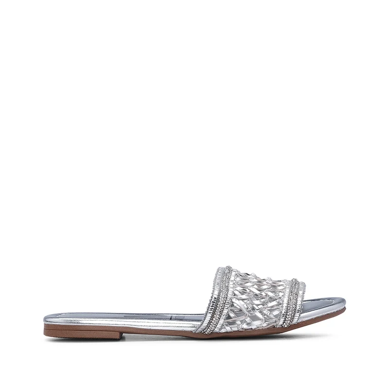 Chinelo Salto Raso Mulher Metalizado Prata 40