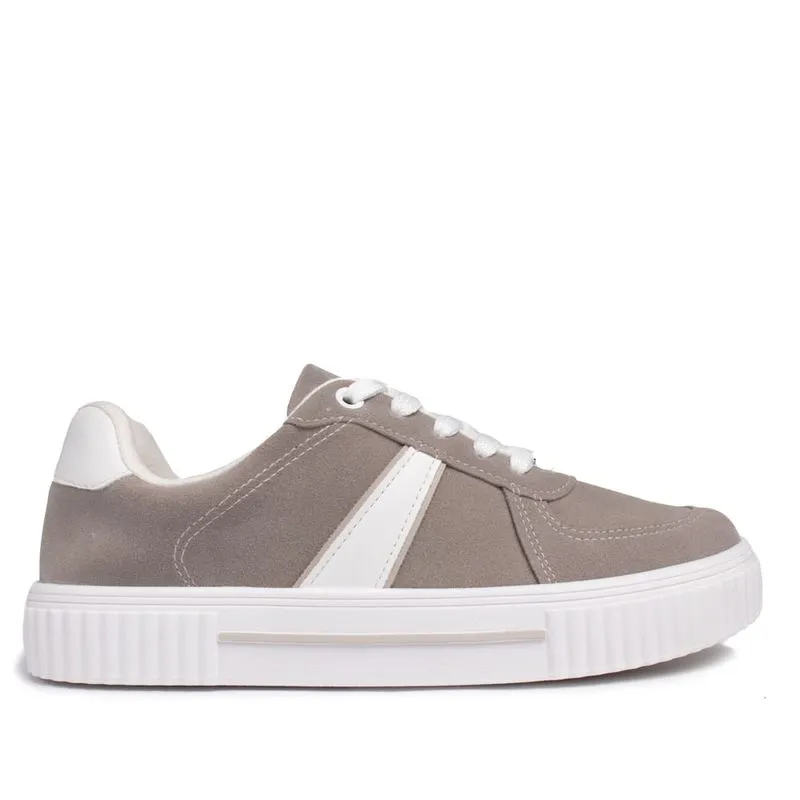 Tênis Feminino Vizzano de Camurça com Recortes Cinza/Branco - 35