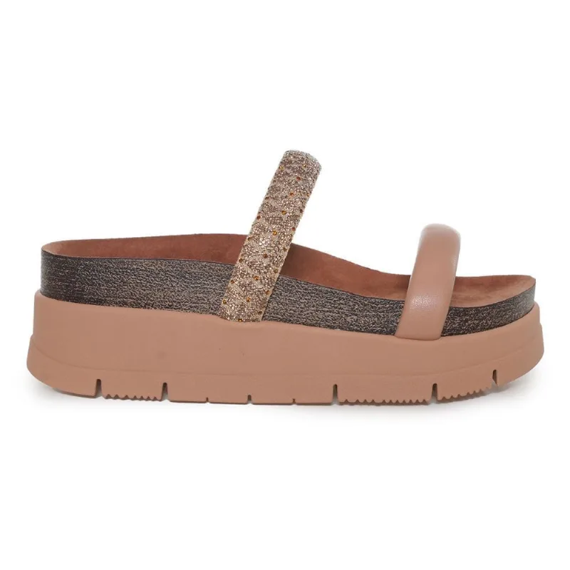 Tamanco Feminino Plataforma Tiras Brilho Moleca Bege Bege - 35