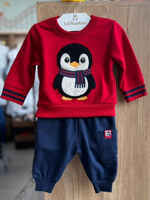 CONJUNTO BLUSÃO MANGA LONGA MOLETOM PINGUIM E CALÇA MENINO KYLY VERMELHO/MARINHO / 1