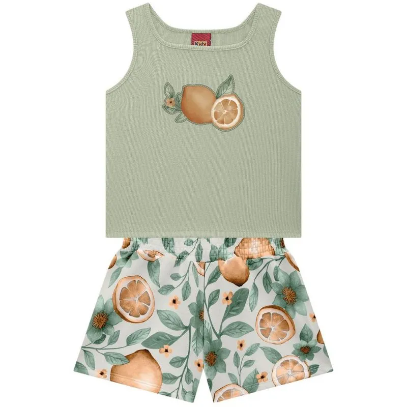 Conjunto Kyly Juvenil Menina Verão Estampa Frontal Flores e Limões 10/16 - 1001312-VERDE-14