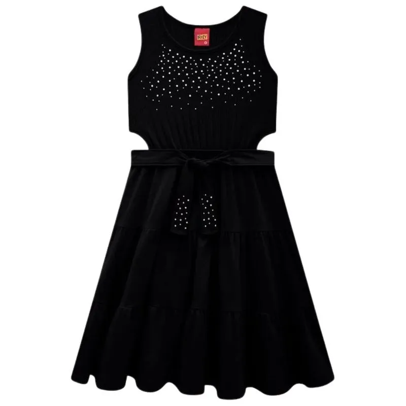 Vestido Kyly Juvenil Verão Menina com Strass 10/16 - 1001303-PRETO 9010-14