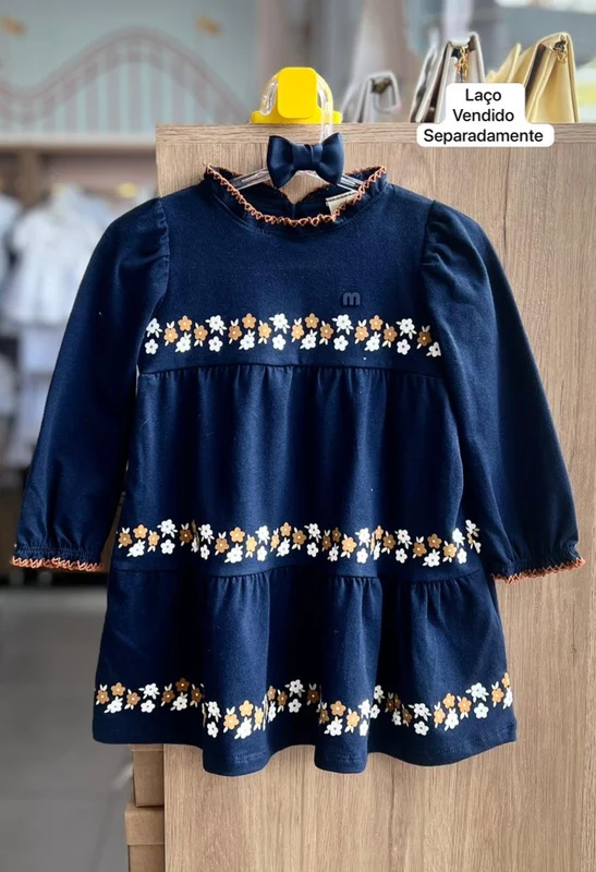 VESTIDO MANGA LONGA FLORES BABADO MENINA MILON MARINHO / 1