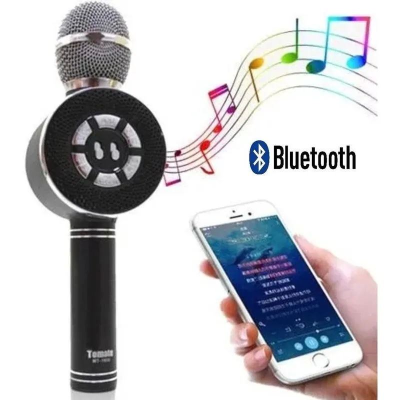 Microfone Som Bluetooth Sem Fio Com Led Mt-1035 Tomate