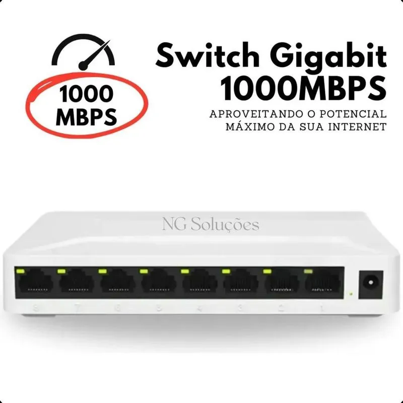 Switch 8 Portas Gigabit Hub 10/100/1000 Mbps Gbps De Rede Rj