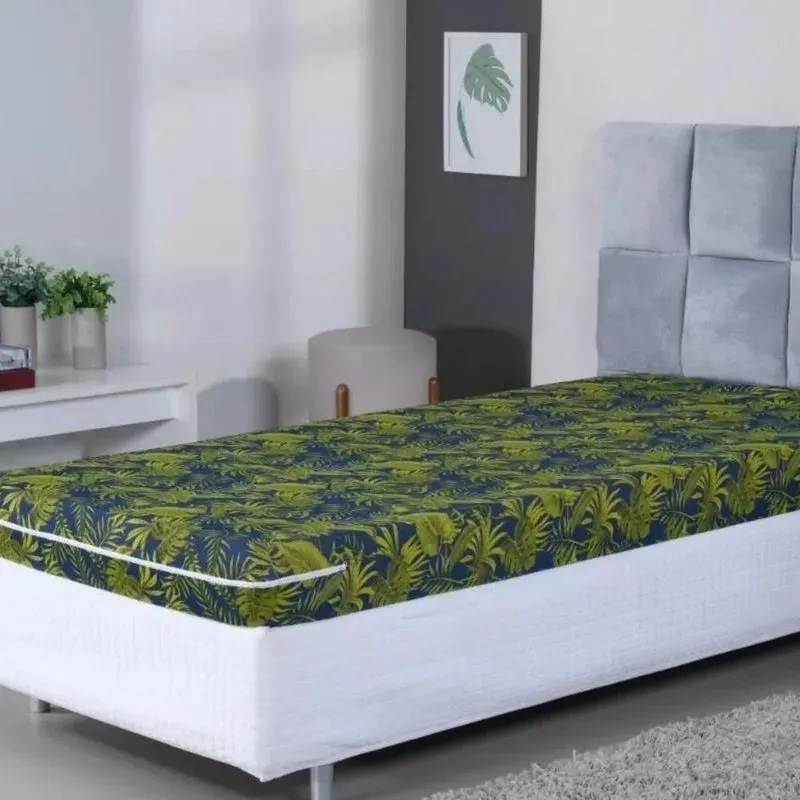 1 Capa De Colchão Solteiro Malha Gel Estampada En Floral Azu