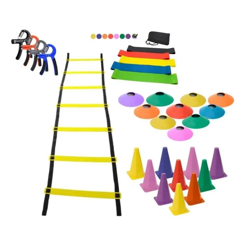 Kit Treino Funcional Agilidade 10 Cones,10 Chapéu, 1 Escada