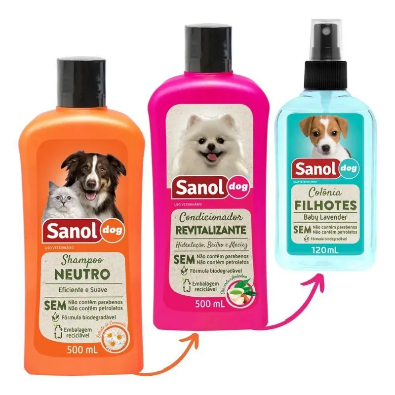 10x Kit Shampoo - Condicionador - Ganhe 1 Colonia Sanol Dog