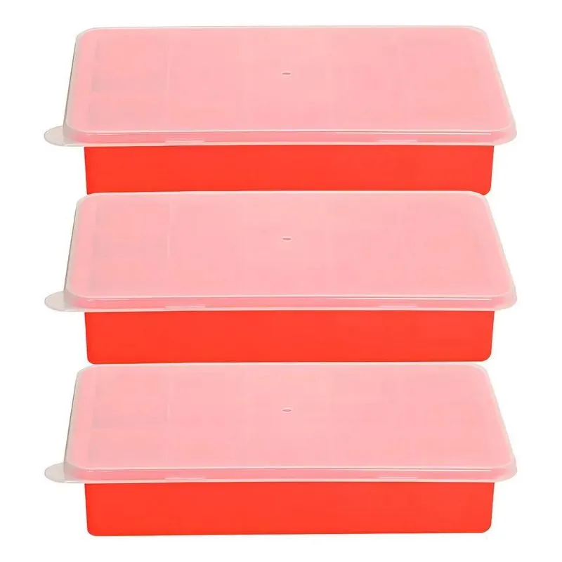 10x 3 Forma Gelo Silicone Flexivel Com Tampa 15 Cubos Sem B