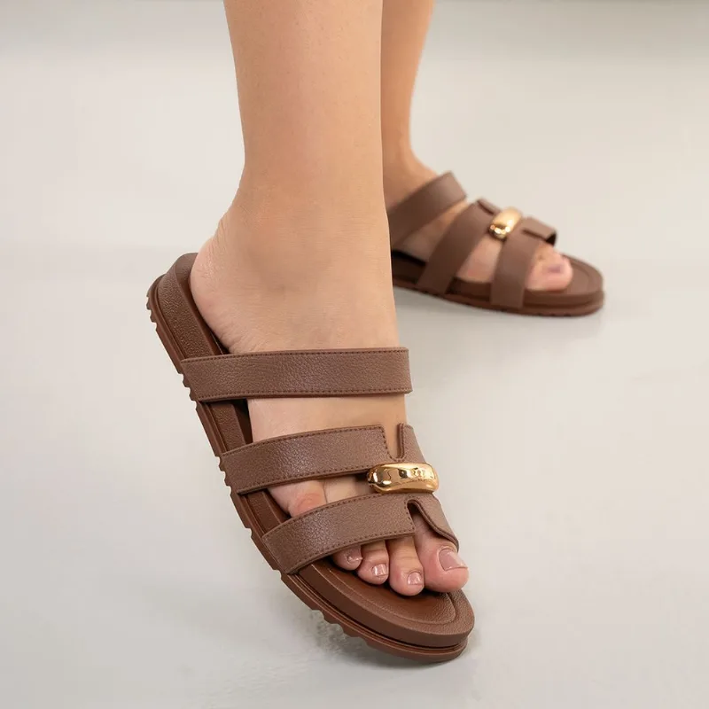 Chinelo Marrom Café Grendha Slide Feminino Marrom - 35