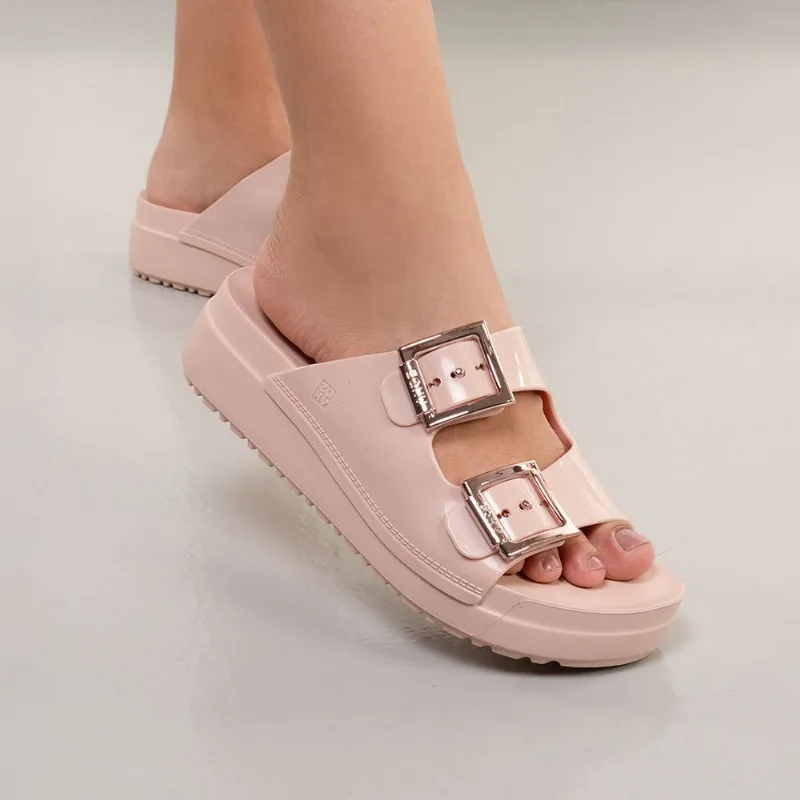 Tamanco Anabela Feminino Zaxy Slide Vegano Nude Claro 39/40