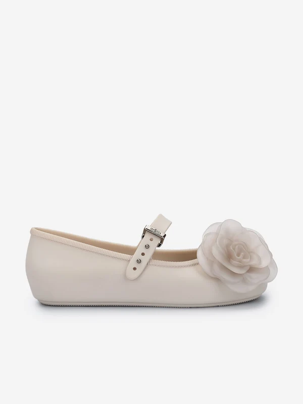 Mini Melissa Girls Soft Petals Ballerinas in Beige Beige / EU 33 UK 1