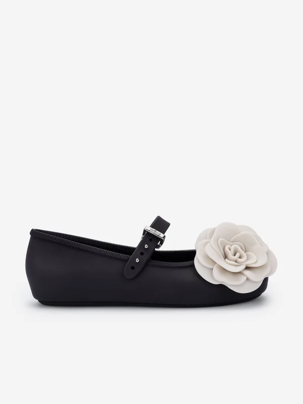 Mini Melissa Girls Soft Petals Ballerinas in Black Black / EU 22 - 23 UK 6