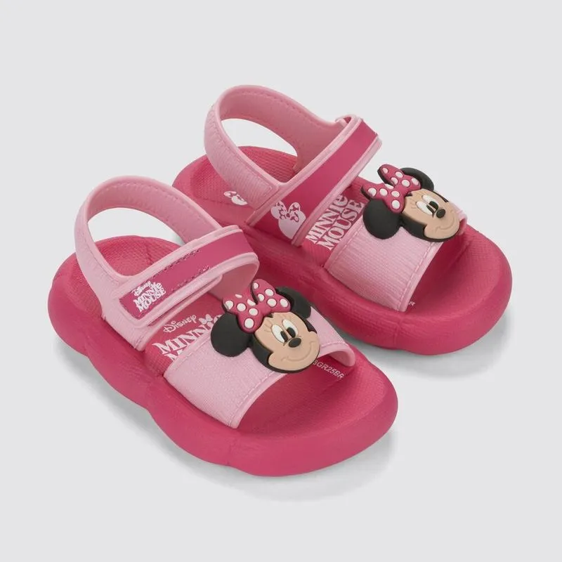 Sandália de Bebê Minnie Disney Pump Puff Grendene Rosa, 22 BR