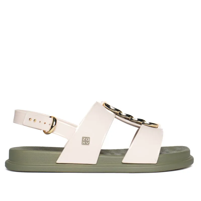 Sandália Feminina Zaxy Glam Corrente Flat Off White/Verde - 38