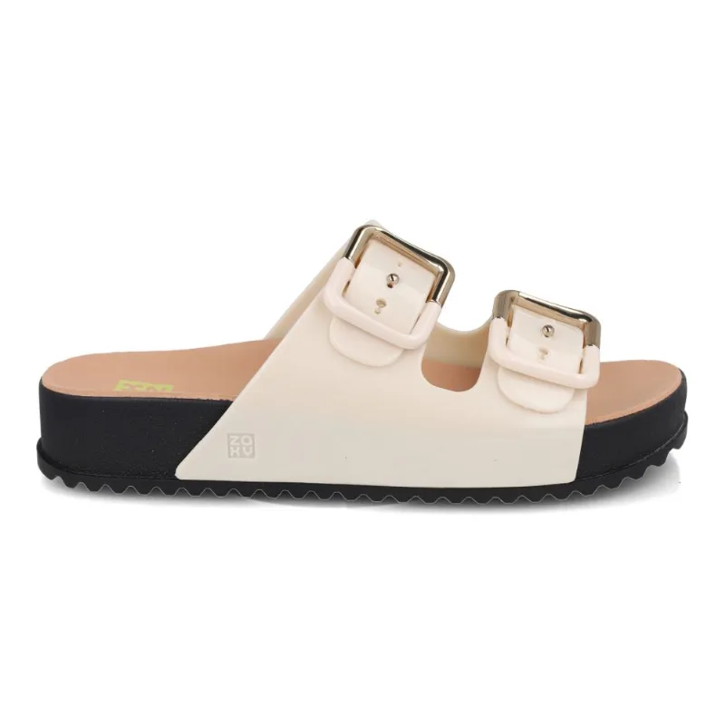 Papete Slide Zaxy Fivelas Duplas Partner Soft Off White Feminina 38