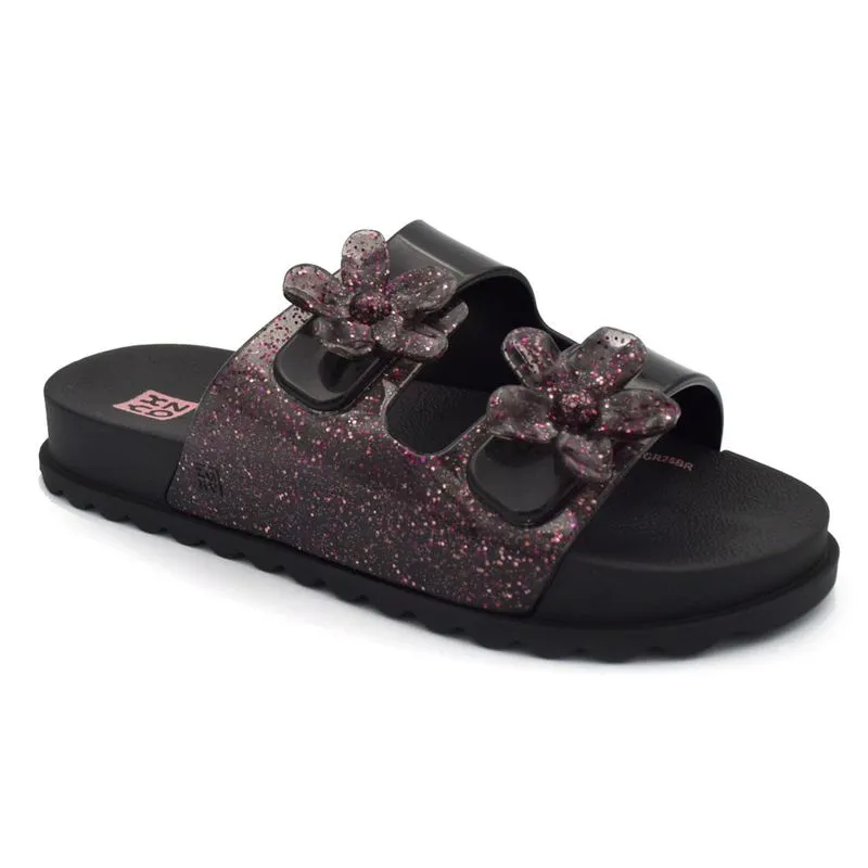 Sandália Flat de Menina Zaxy Partner Flowers Preto 19387 28