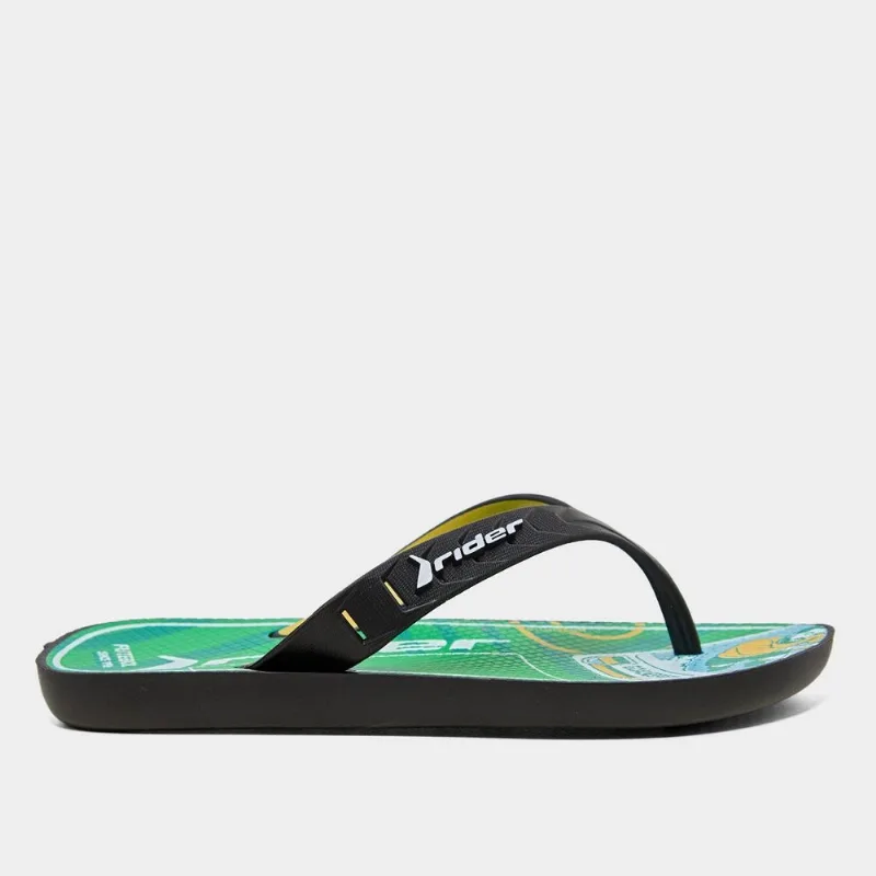 Chinelo Juvenil Rider Street Joy - Menino - Preto+Verde Escuro