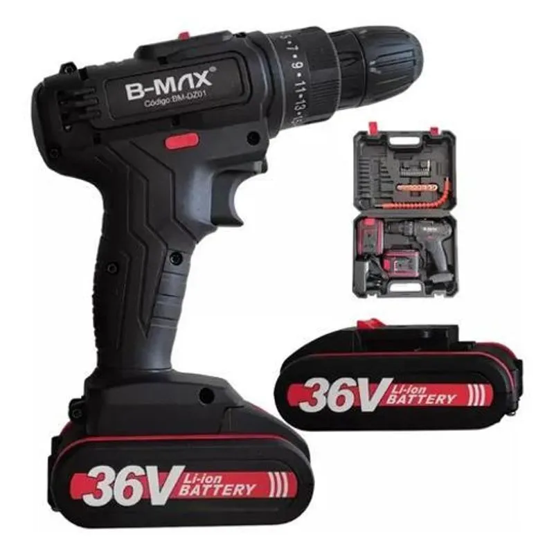 5x B-max Parafusadeira Furadeira Sem Fio 36v 2 Baterias 340w