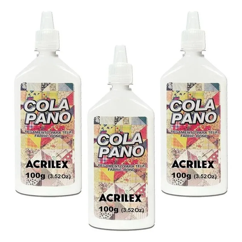 Kit 3 Cola Pano Para Tecidos De Algodão Branca 100g Acrilex