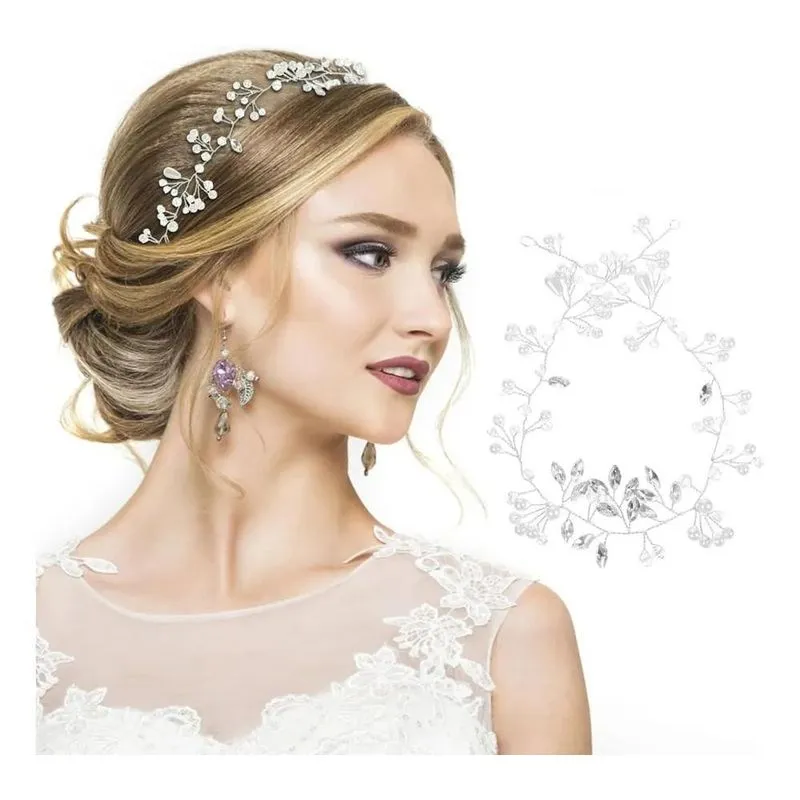 5x Tiara Arranjo Cabelo Noiva Pérola Fio Strass Cristal Prat