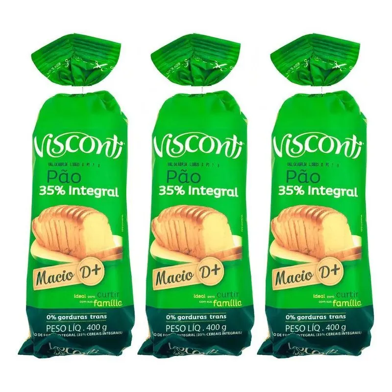 5x Kit 3 Un Pão De Forma Integral Visconti Pacote 400g