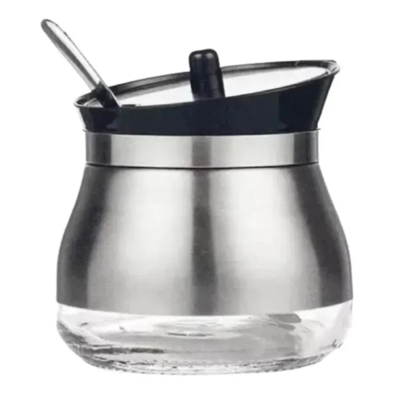 Açucareiro De Luxo Aço Inox Com Tampa E Colher 9x9 Cm Cor Pr