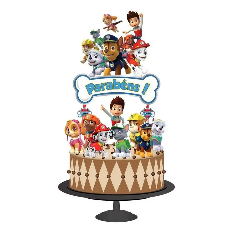 10x Topo De Bolo Topper De Bolo Aniversário Patrulha Canina