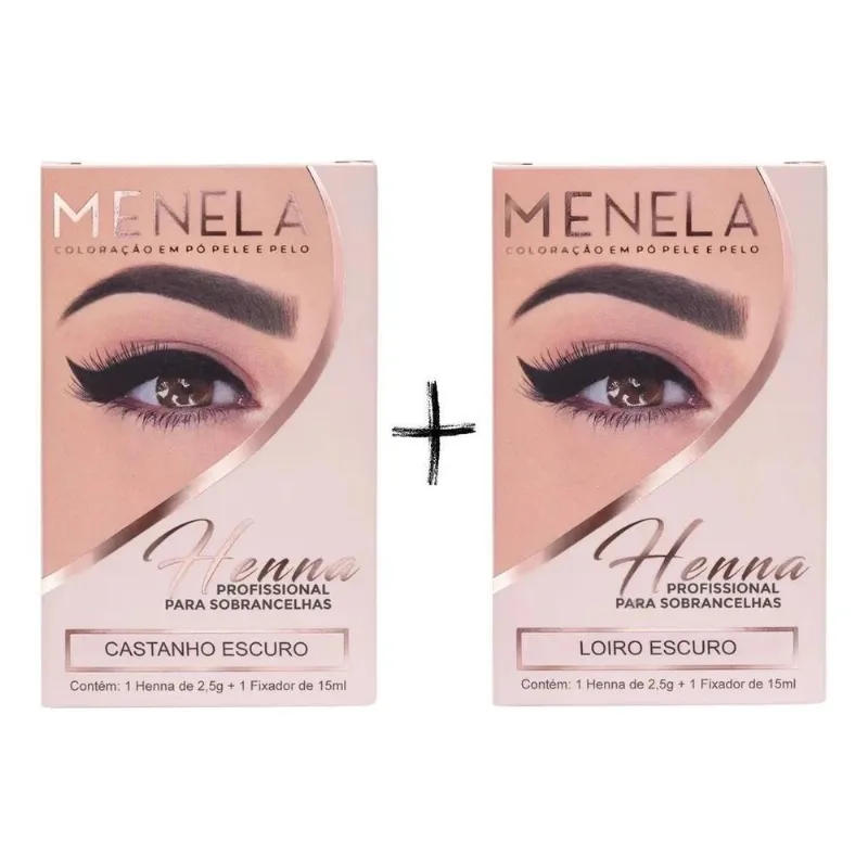 3x Combo Kit Henna Menela Castanho Escuro + Loiro Escuro