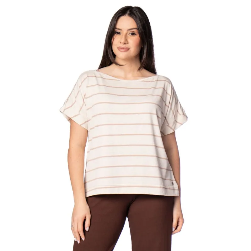 Blusa Feminina Biamar Ampla Listras Bege Claro/Marrom Claro - U
