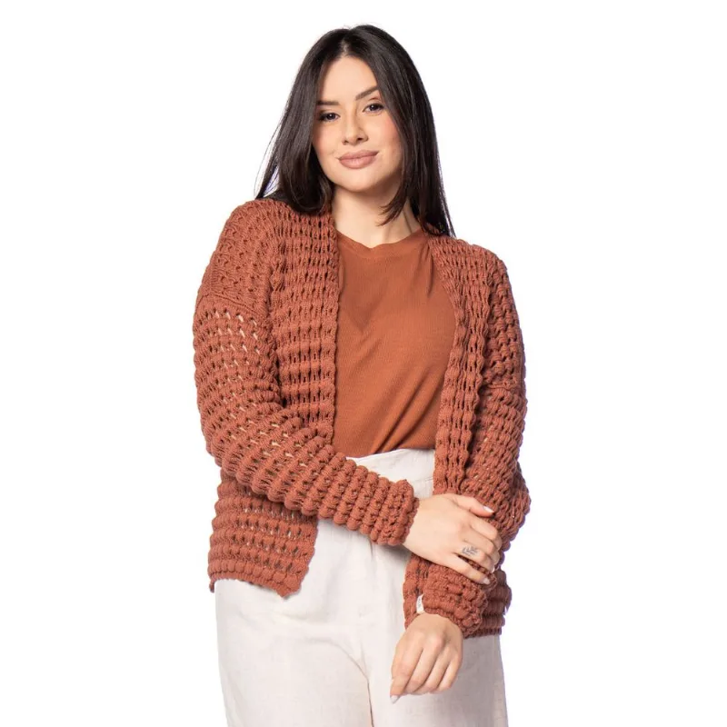 Casaco Feminino Biamar Tricô Ponto Pipoca Terracota - U
