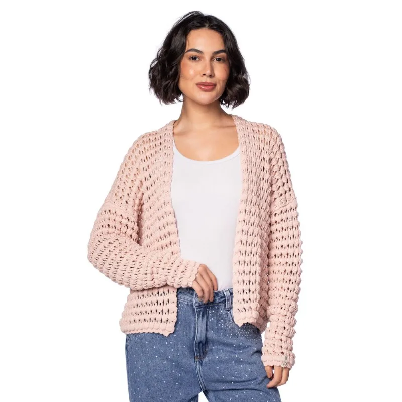 Casaco Feminino Biamar Tricô Ponto Pipoca Rosa Claro - U